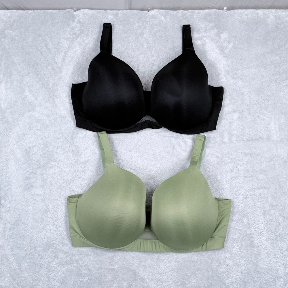 Lot 2‎ Cacique Lightly Lined Full Coverage Bra Women 44F Black Green Underwire